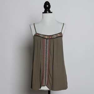 Olive Green Charlotte Russe Embroidered Floral Cami Size Medium Boho Festival